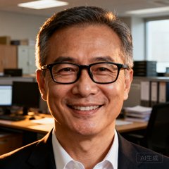 一位戴着黑框眼镜的中年男性用户头像照片，背景为办公室环境，表情自然微笑，展现专业球迷形象。